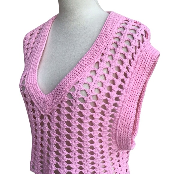 BDG URBAN OUTFITTERS PINK CROCHET V NECK TOP NEW - Picture 3 of 7